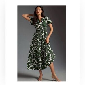 anthropologie somerset dress green white small